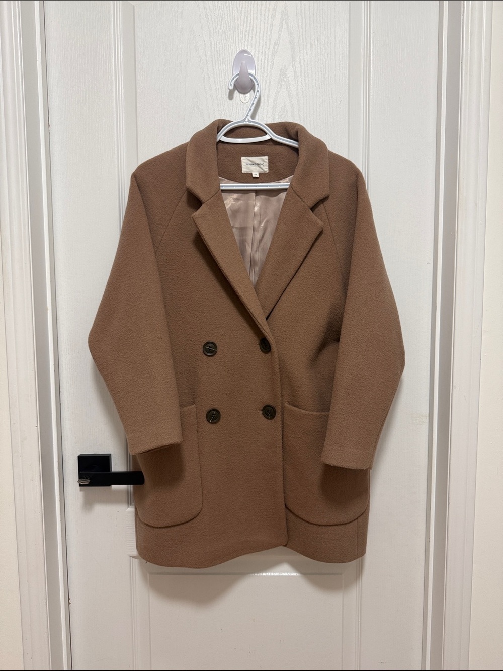 Oversized Wool-Blend Double-Breasted Coat in Brown